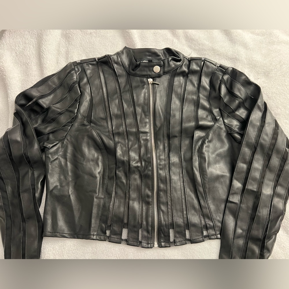 Black leather and mesh crop jacket